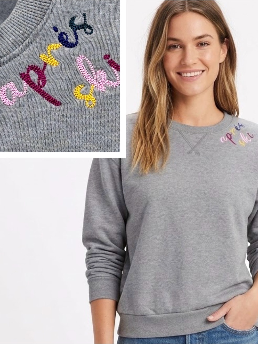 Wildfox Charlie Sweatshirt in Heather Grey with Embroidered "Après Ski" Size L